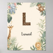 Safari Jungle Persoonlijke naam Monogram L Kinderk Poster (Voorkant)