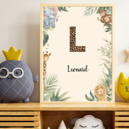 Safari Jungle Persoonlijke naam Monogram L Kinderk Poster