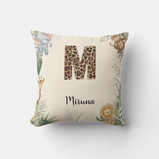Safari Jungle Persoonlijke naam monogram M kinderk Kussen (Voorkant)