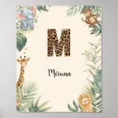 Safari Jungle Persoonlijke naam Monogram M Kinderk Poster (Voorkant)