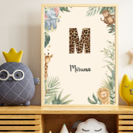 Safari Jungle Persoonlijke naam Monogram M Kinderk Poster