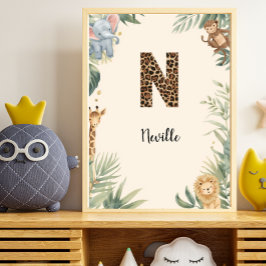 Safari Jungle Persoonlijke naam Monogram N Kinderk Poster