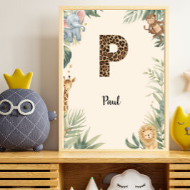 Safari Jungle Persoonlijke naam Monogram P Kinderk Poster