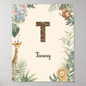 Safari Jungle Persoonlijke naam Monogram T-kinderk Poster (Voorkant)