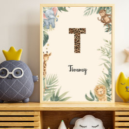Safari Jungle Persoonlijke naam Monogram T-kinderk Poster