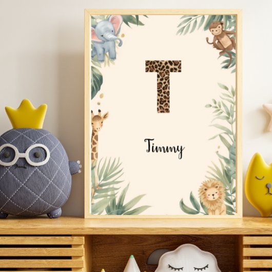 Safari Jungle Persoonlijke naam Monogram T-kinderk Poster