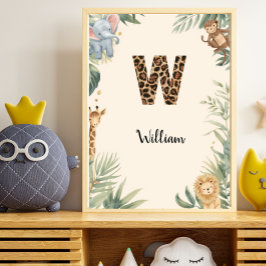 Safari Jungle Persoonlijke naam Monogram W Kinderk Poster