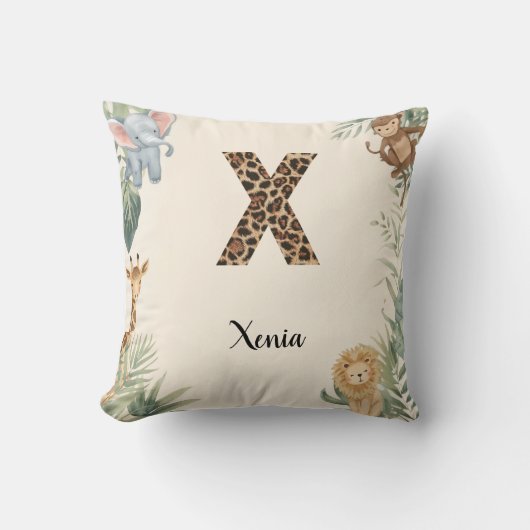 Safari Jungle Persoonlijke naam monogram X kinderk Kussen (Voorkant)