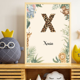 Safari Jungle Persoonlijke naam Monogram X Kinderk Poster