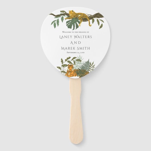 Safari Junglekatten Groene Luipaard Bruiloft Handwaaier (Voorkant)