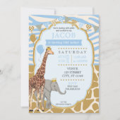 Safari Kids Verjaardag Uitnodiging - Blauw (Voorkant)