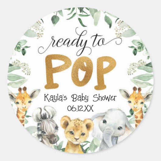 Safari Klaar om Baby shower Sticker te Poppen (Voorkant)