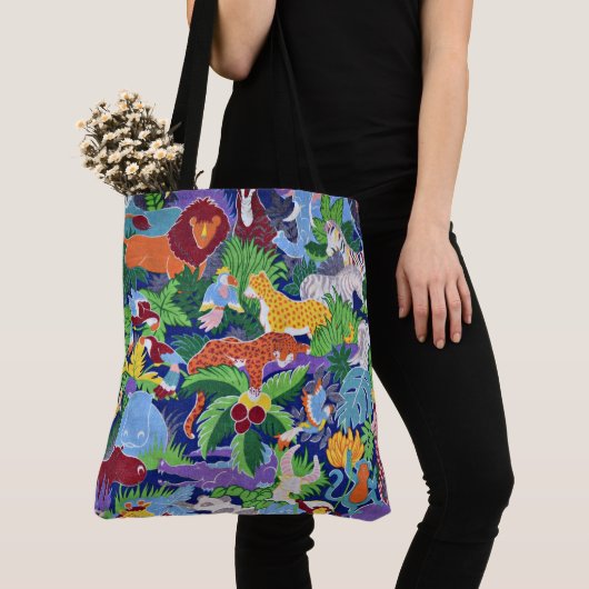 Safari, kleurrijke wilde dieren, tote bag (Dichtbij)