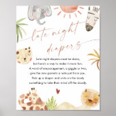 SAFARI Late Night Luiers Baby shower Sign Poster (Voorkant)