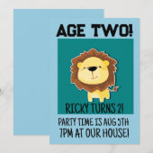 SAFARI LEEUW LEEFTIJD 2 TWEE 2E VERJAARDAGSFEEST KAART (Voorkant / Achterkant)