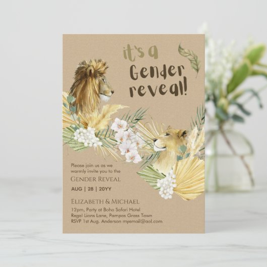 Safari Leeuwen GESLACHT ONTHULLING Baby Shower Uit Kaart (Staand voorkant)