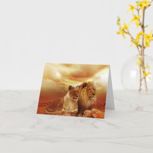 Safari Leeuwen Wenskaart Kaart (Gele Bloem)