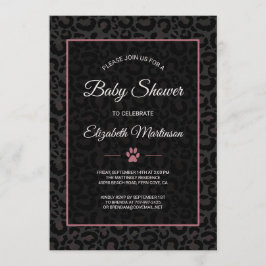 Safari Leopard Black Roze Rose Gold Baby shower Kaart