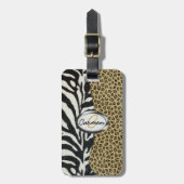 Safari Leopard en Zebra Print Monogram Bagagelabel (Voorkant verticaal)