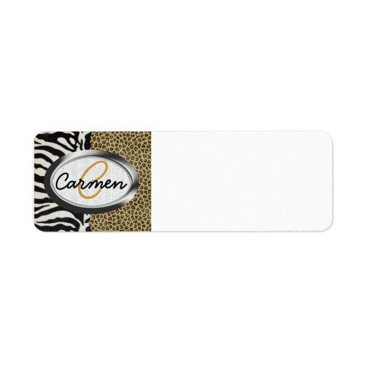 Safari Leopard en Zebra Print Monogram Etiket (Voorkant)