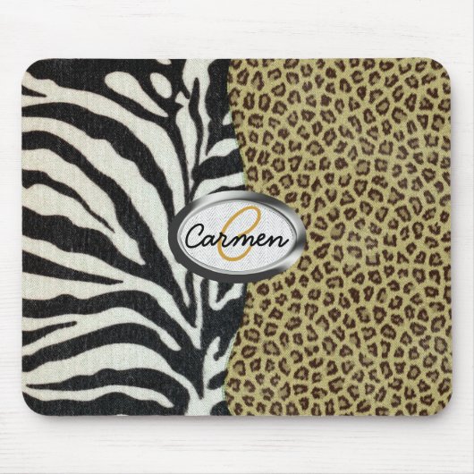 Safari Leopard en Zebra Print Monogram Muismat (Voorkant)