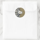 Safari Leopard en Zebra Print Monogram Ronde Sticker (Tas)