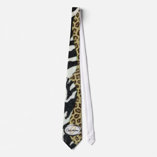 Safari Leopard en Zebra Print Monogram Stropdas (Voorkant)