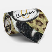 Safari Leopard en Zebra Print Monogram Stropdas (Opgerold)