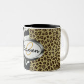 Safari Leopard en Zebra Print Monogram Tweekleurige Koffiemok (Voorkant rechts)