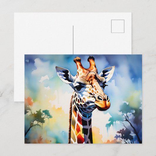 Safari Levendige Giraffe in Waterverf Briefkaart (Voorkant / Achterkant)