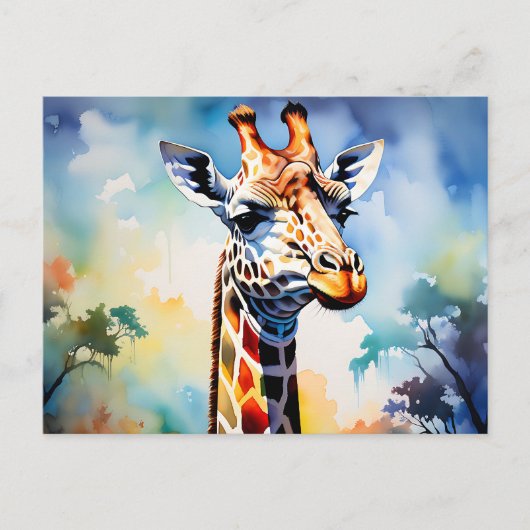 Safari Levendige Giraffe in Waterverf Briefkaart (Voorkant)
