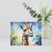 Safari Levendige Giraffe in Waterverf Briefkaart (Staand voorkant)