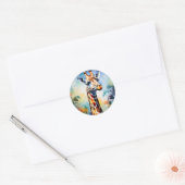 Safari Levendige Giraffe in Waterverf Ronde Sticker (Envelop)