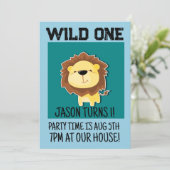 SAFARI LION AGE 1 EEN 1E VERJAARDAG UITNODIGINGEN (Staand voorkant)