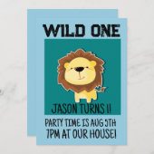 SAFARI LION AGE 1 EEN 1E VERJAARDAG UITNODIGINGEN (Voorkant / Achterkant)