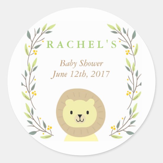 Safari Lion Baby shower Favor Sticker (Voorkant)