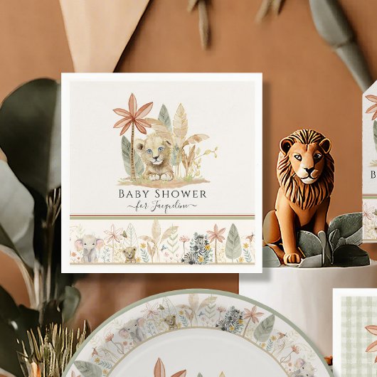 Safari Lion Cub Zebra Giraffe Oerwoud Baby shower Servet