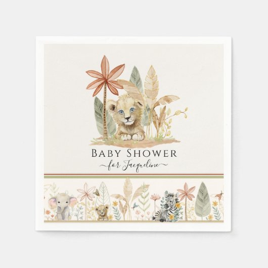 Safari Lion Cub Zebra Giraffe Oerwoud Baby shower Servet (Voorkant)