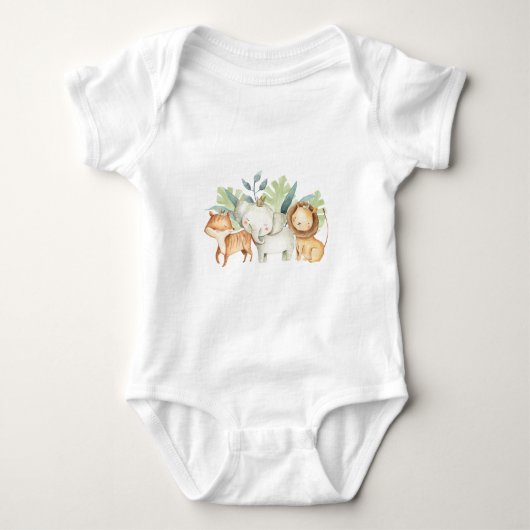 Safari lion, elephant and tiger illustration kids romper (Voorkant)