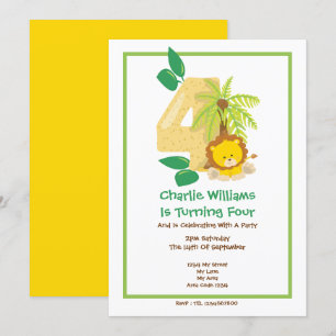 Safari Lion Fourth Birthday Party Kaart