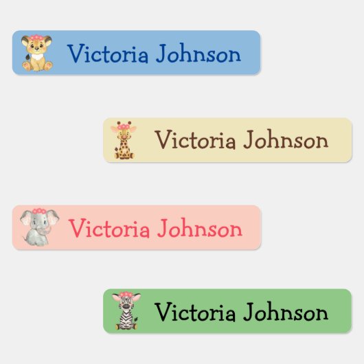 Safari Lion Giraffe Elephant Zebra Girl Name Kinde Labels (Groep)