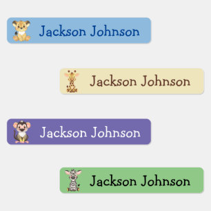 Safari Lion Giraffe Monkey Zebra Girl Naam Labels