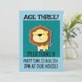 SAFARI LION LEEFTIJD 3 DRIE 3E VERJAARDAG UITNODIG KAART (Staand voorkant)