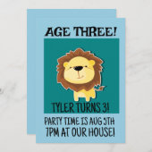 SAFARI LION LEEFTIJD 3 DRIE 3E VERJAARDAG UITNODIG KAART (Voorkant / Achterkant)