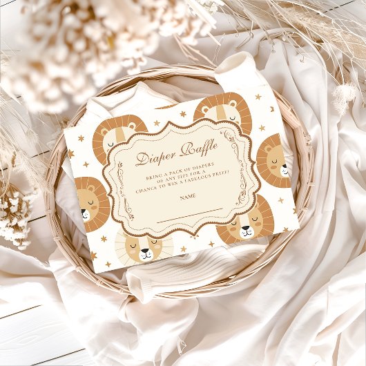 Safari Lion Neutral Baby Shower Diapper Raffle Informatiekaartje