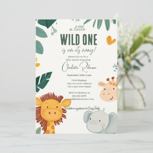 Safari Lion, Olifanten Giraffes Baby shower Kaart (Staand voorkant)