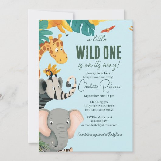 Safari Lion, Olifanten Giraffes Baby shower Kaart (Voorkant)