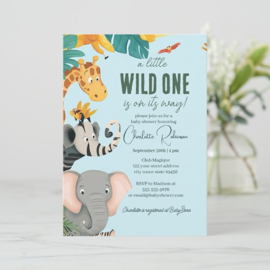 Safari Lion, Olifanten Giraffes Baby shower Kaart (Staand voorkant)