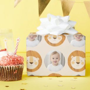 Safari Lion Theme Kids Verjaardagsfoto Cadeaupapier