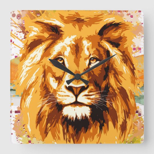 Safari Lion Wall Clock | Colorful Lion Clock Vierkante Klok (Voorkant)
